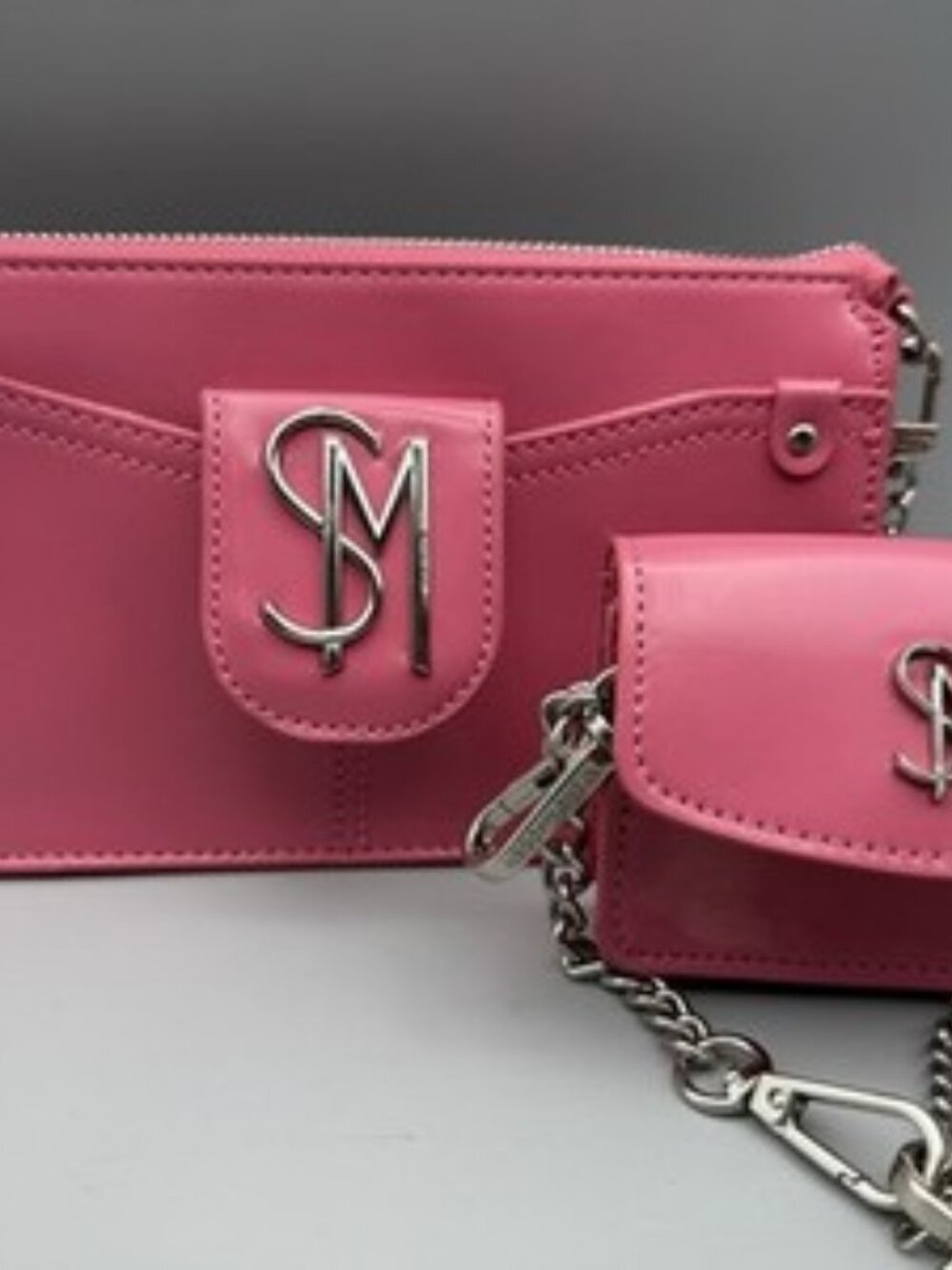 STEVE MADDEN CANDY PINK BLORY CROSSBODY with SMALL PURSE Metal Chain Zip Close